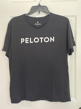 Peloton Black Tee with White Logo Across Chest. Size L